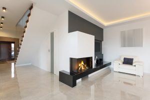 Horizontal view of fireplace in luxury detached house